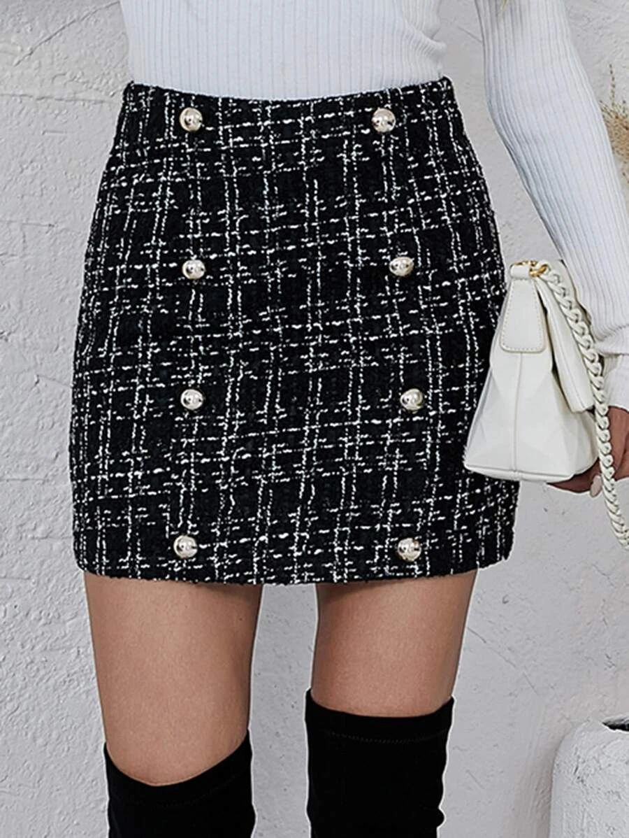 Plaid Pattern Zipper Back Tweed Straight Skirt
   
      SKU: sw2109095659228654
          (500+ ... | SHEIN