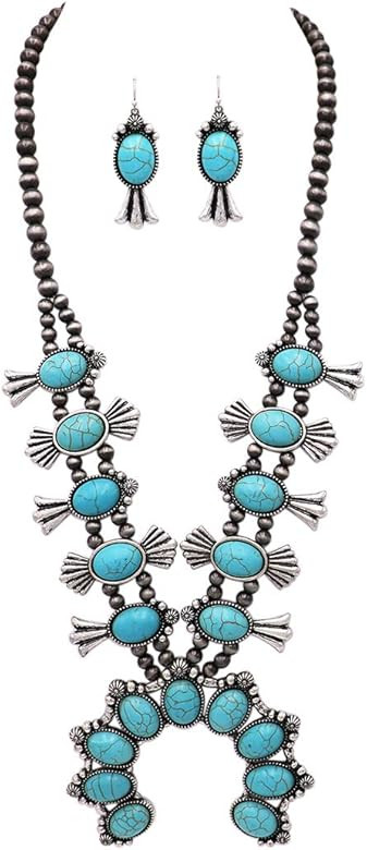 Rosemarie & Jubalee Women's Statement Western Howlite Squash Blossom Necklace Earrings Set, 27"-3... | Amazon (US)