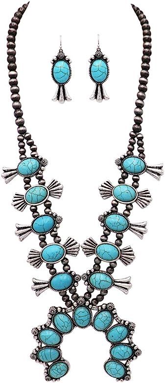 Rosemarie & Jubalee Women's Statement Western Howlite Squash Blossom Necklace Earrings Set, 27"-3... | Amazon (US)