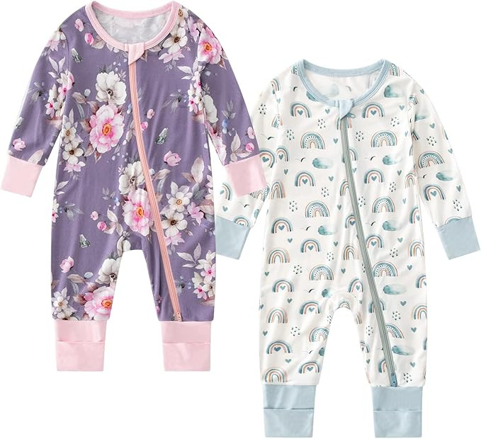 OPAWO Viscose from Bamboo Baby Pajamas Girl 2pack Mittens Cuff 2 Way Zipper Soft Footless Sleeper... | Amazon (US)