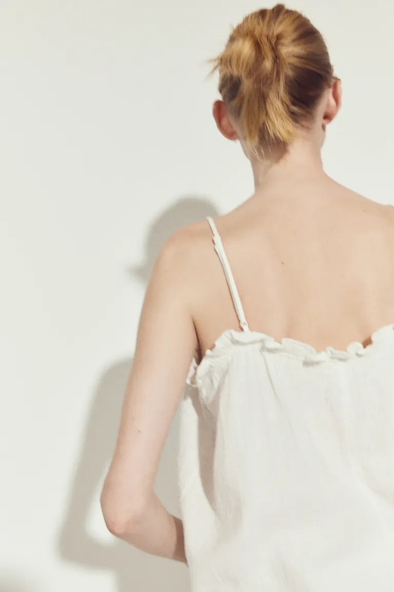 Ruffle-trimmed Camisole Top - Sleeveless - Regular length - White - Ladies | H&M US | H&M (US + CA)