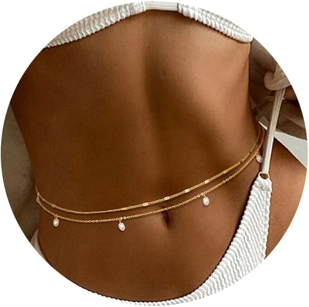 REVOLIA 2Pcs 18K Gold Plated Waist Chains for Women Layered Belly Chains Gold Pearl Beaded Chains... | Amazon (US)