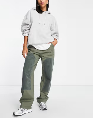 ASOS DESIGN minimal cargo trouser with patchwork cord in khaki | ASOS (Global)