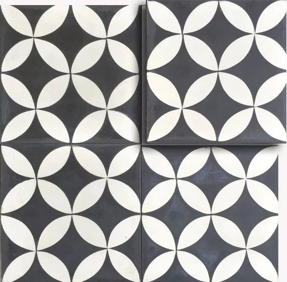 MTO0544 Modern 8X8 Four Leaf Floral Black White Matte Cement | Etsy | Etsy (US)