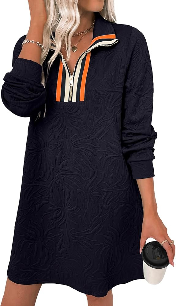 BLENCOT Women's Casual Dress Zip Up Stand Neck Pullover Sweatshirt Mini Dresses Long Sleeve Fashi... | Amazon (US)