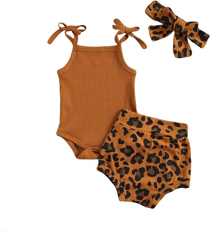Newborn Infant Baby Girl 2 Piece Summer Outfits Tank Bodysuit Top + Ruffle Bloomer Shorts Set | Amazon (US)