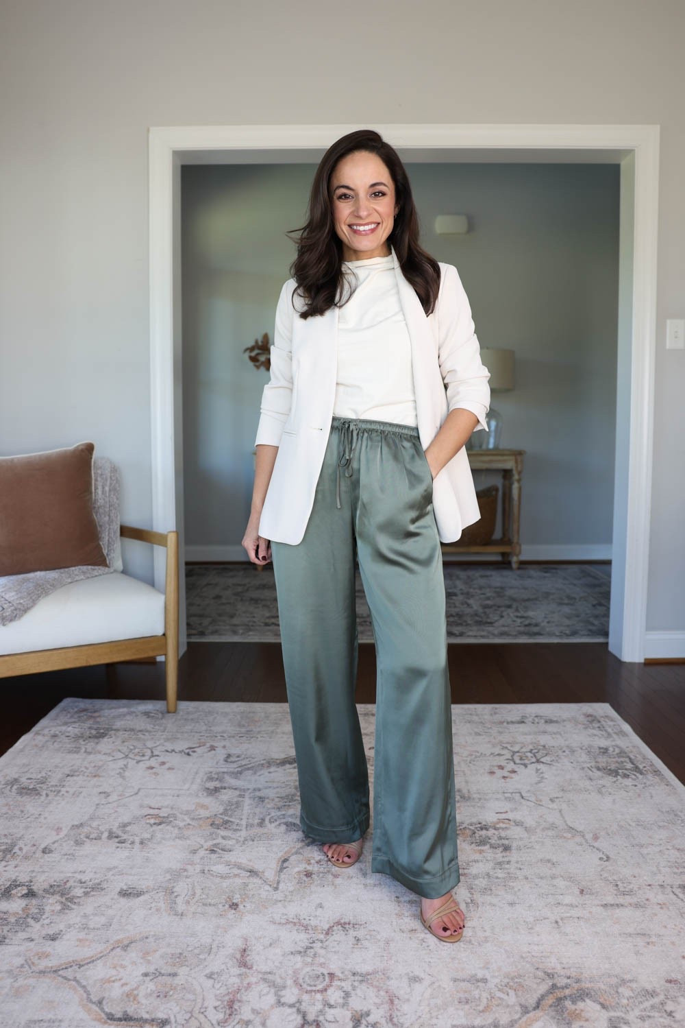 Three pairs of comfortable pull on pants for petites! 

Abercrombie Gemma Pants: xxs short / 11” rise / 27.5” inseam / shown in olive gray
Top (Quince): xs 
Blazer (Ann Taylor): petite 00 

For size comparison, I’m 4’10” 105lbs. My measurements are 32”, 24”, 36”. I typically wear petite xxs/00/24 and have a 25” ankle inseam and a 27.5-28” full length inseam.