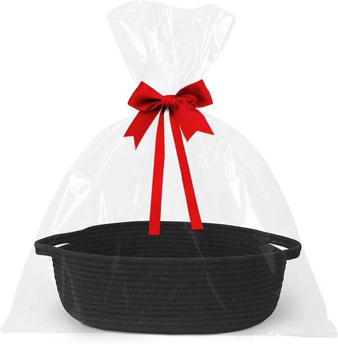 Small Baskets for Gifts Empty, 13"x 9"x 5" Woven Gift Basket with Bag and Ribbon, Cotton Rope Kid... | Amazon (US)