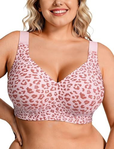 OEAK Womens Wireless Bras Supportive Seamless Full Coverage Bra Push Up Comfortable Bra No Underwire Everyday Tshirt Bras Pink Leopard XL | Amazon (US)
