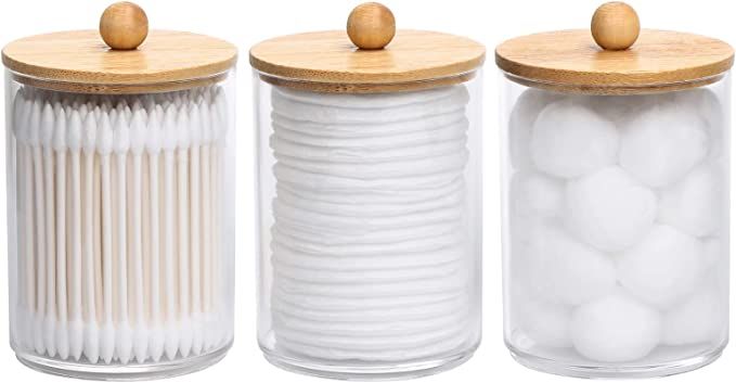 Amazon.com: Tbestmax 10 Oz Cotton Swab/Ball/Pad Holder, Qtip Apothecary Jar, Clear Bathroom Conta... | Amazon (US)