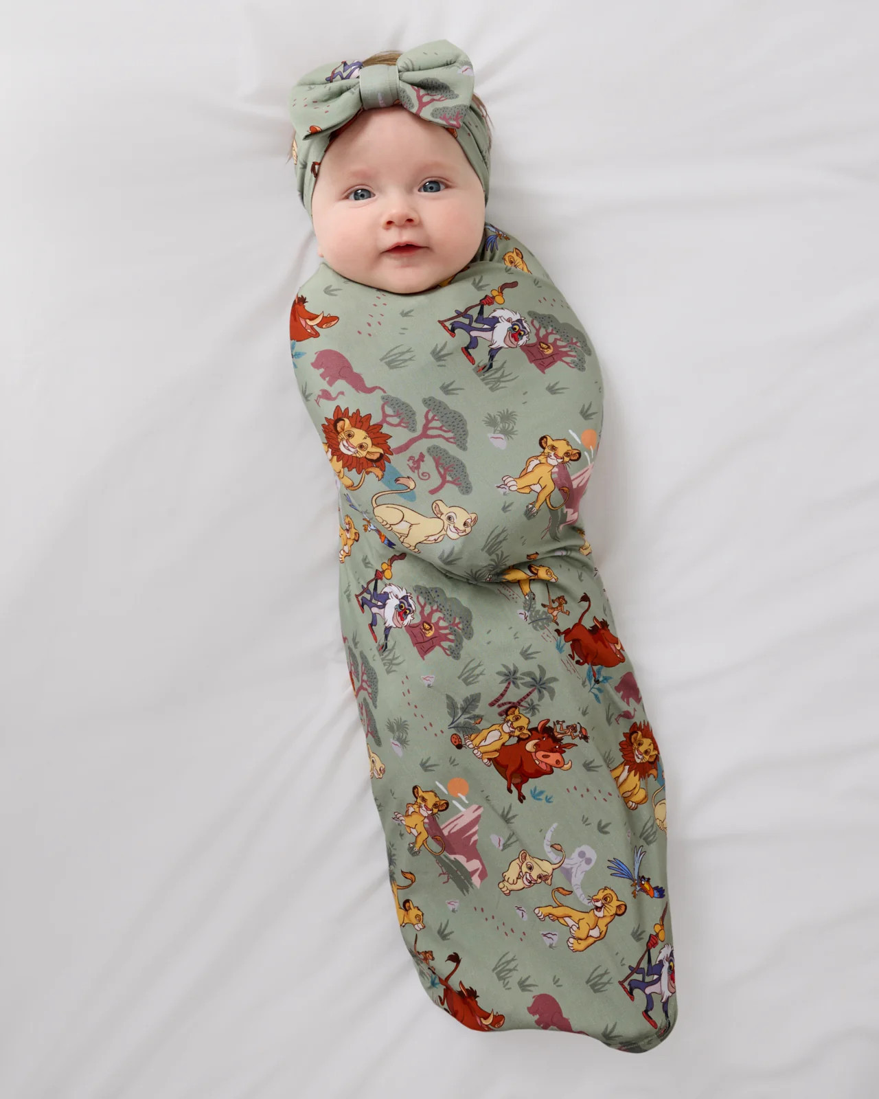 Disney Simba's Safari Swaddle & Luxe Baby Girl Soft & Stretchy Bamboo Bow Headbands Set | Little Sleepies