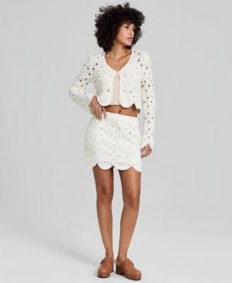 And Now This Women's Crochet Scallop-Trim Mini Skirt, Macy's Exclusive - Porcelain | Macy's