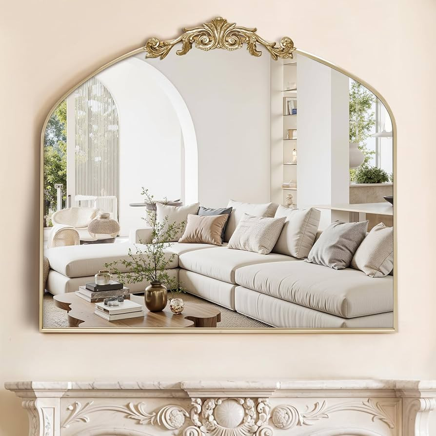 MISSDAY Vintage Retro Gold Baroque Mirror for Wall, 36"X30" Arched Antique Wall Mirror with Elega... | Amazon (US)