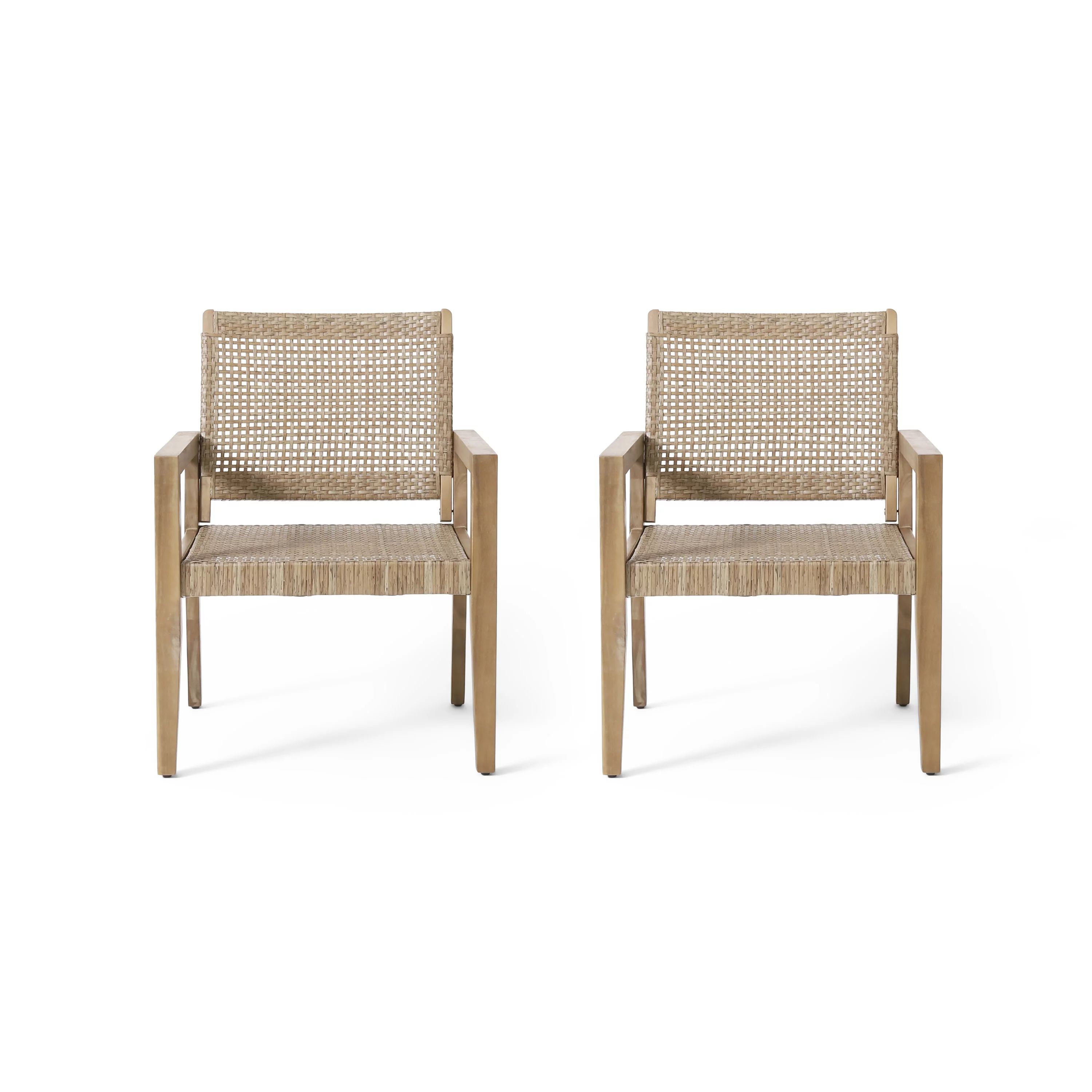 GDF Studio Elmcrest Outdoor Wicker and Acacia Wood Club Chairs, Set of 2, Light Multibrown and Li... | Walmart (US)