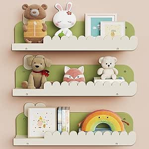 Nursery Floating Shelves, 16.5 Inches Cute Decorative Shelf for Bedroom, Kids' Room, Wall Mounted... | Amazon (US)