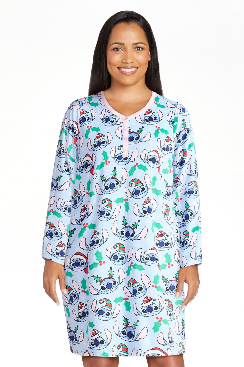 Disney Women's and Women's Plus Stitch Christmas Print Henley Sleepshirt and Plush Socks Set, 2-P... | Walmart (US)