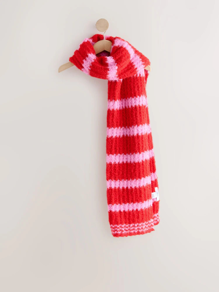 Pink Knitted Wool Blend Striped Scarf | Next US