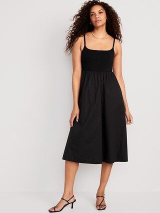 Fit & Flare Mixed Fabric Midi Cami Dress for Women | Old Navy (US)