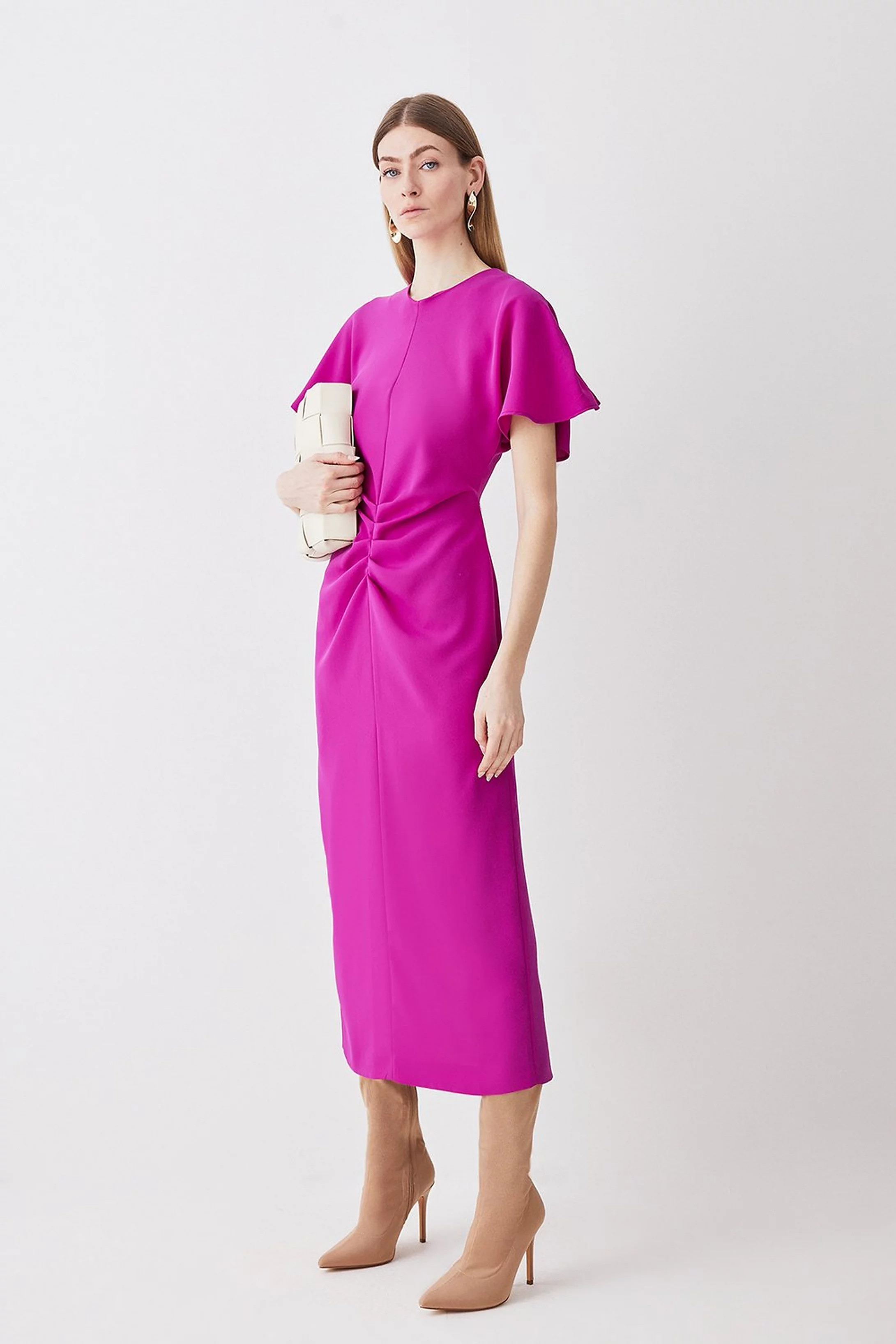 Ruched Front Crepe Midi Dress | Karen Millen UK + IE + DE + NL
