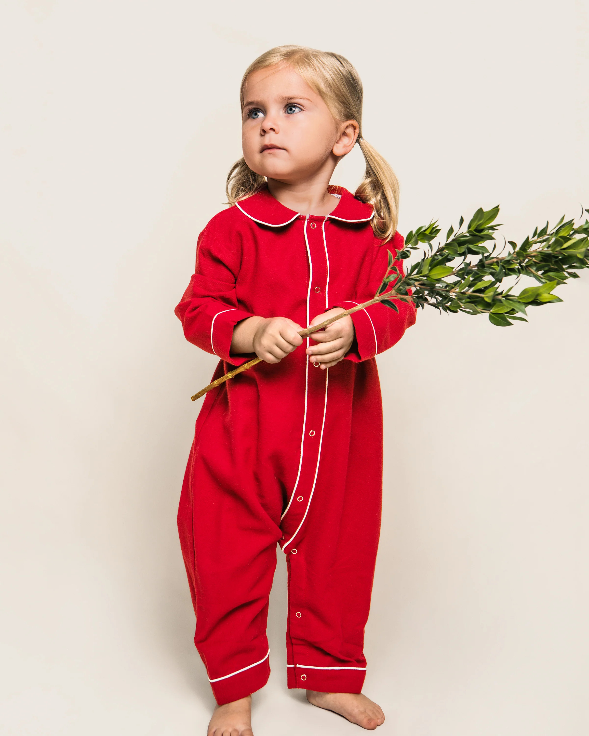 Baby's Flannel Cambridge Romper in Red | Petite Plume