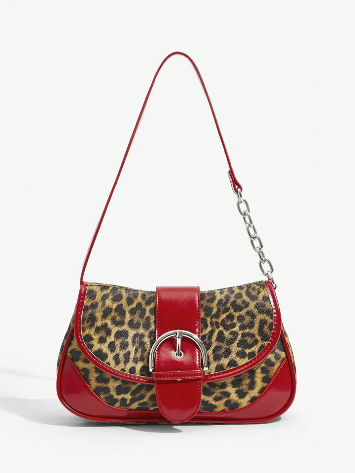 Leopard Red Buckle Bag | SHEIN