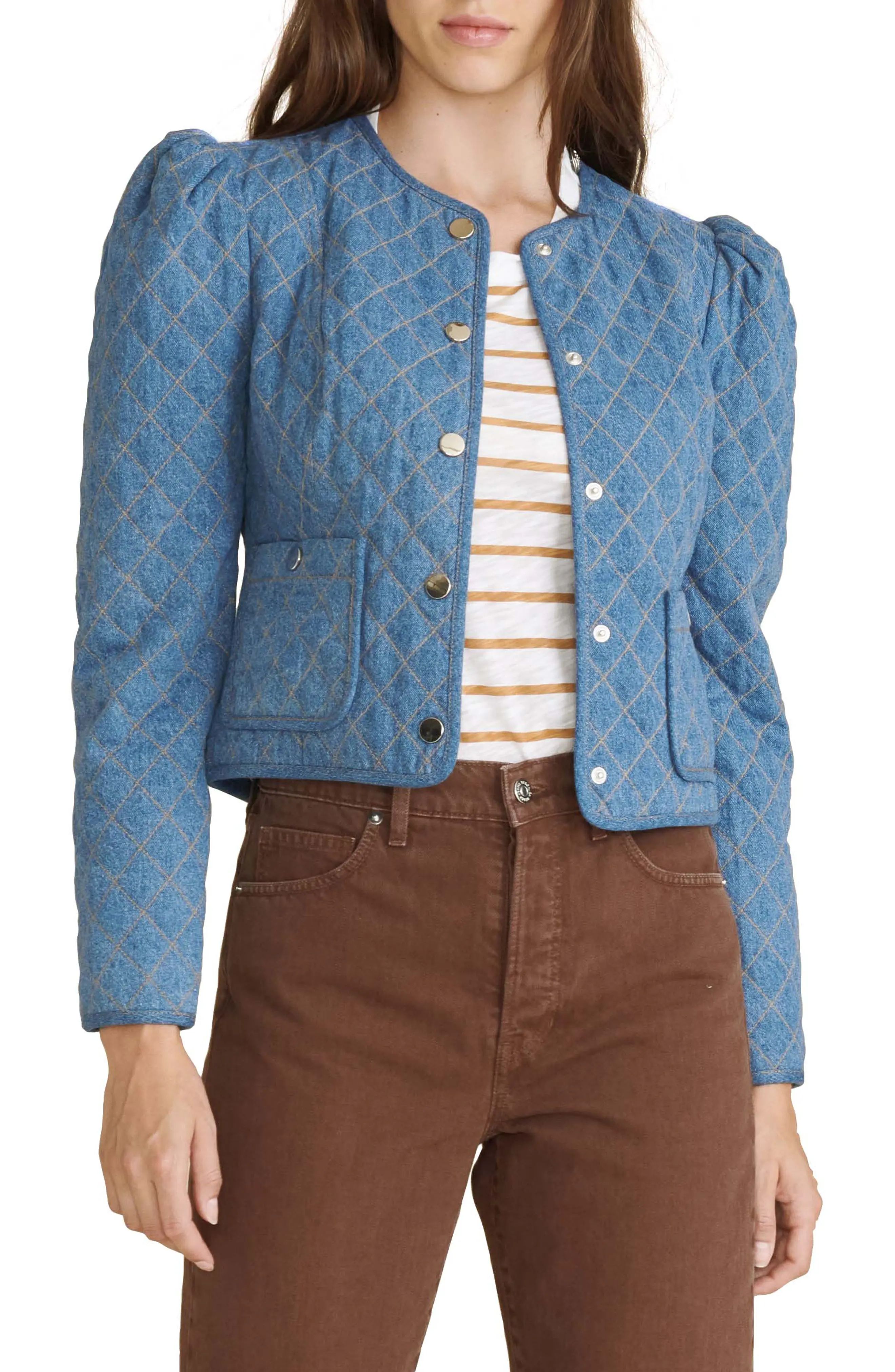 Women's Veronica Beard Camilla Quilted Denim Jacket, Size X-Large - Blue | Nordstrom