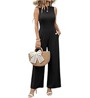 Ekouaer Summer Jumpsuits for Women Casual Mock Neck One Piece Outfits Sleeveless Formal Wide Leg Pants Romper with Pockets | Amazon (US)