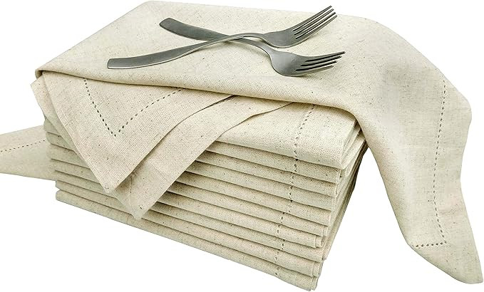 Linen Clubs PACK of 12, Flax by Flax(70% COTTON,30% LINEN) Premium Hemstitched Dinner Napkins 50 ... | Amazon (UK)