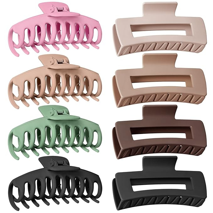 TOCESS 8 Pack Big Hair Claw Clips for Women Large Claw Clip for Thin Thick Curly Hair 90's Strong... | Amazon (US)