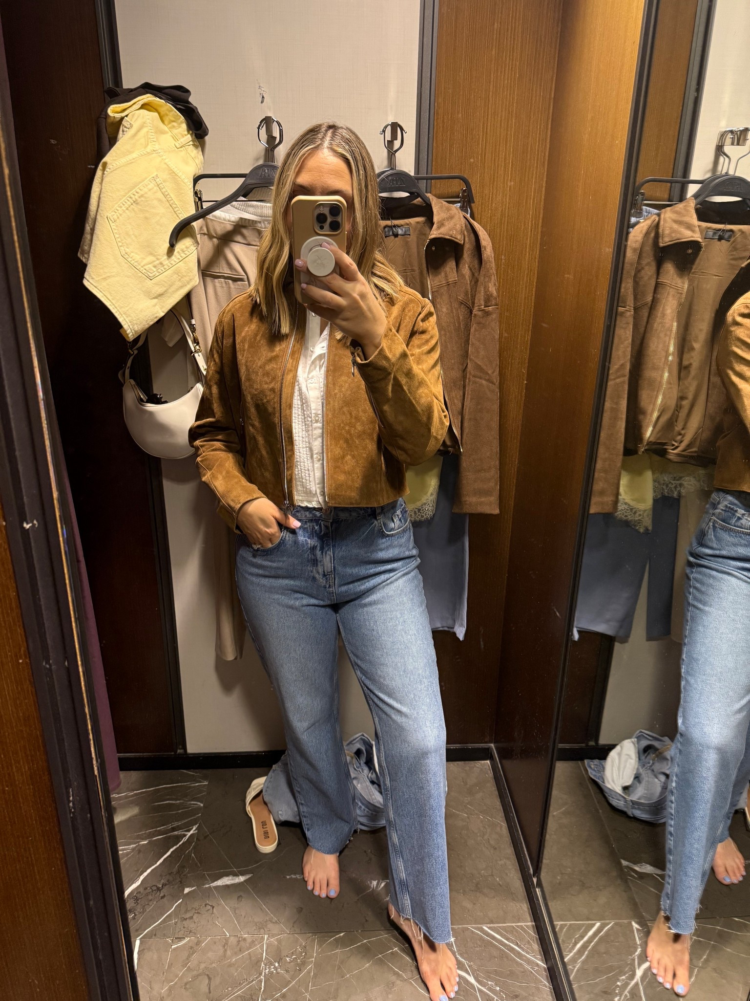 Zara brown suede jacket was my fave out of all the suede jackets I tried on!  It's real suede leather for $179 - a great price point for a real suede jacket!  Love the silver hardware too!  Fit is TTS.  
#zara #suedejacket #falloutfit

#LTKStyleTip