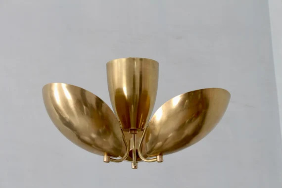 3 Light Curved Shades Semi Flush Mid Century Modern Raw Brass - Etsy | Etsy (US)