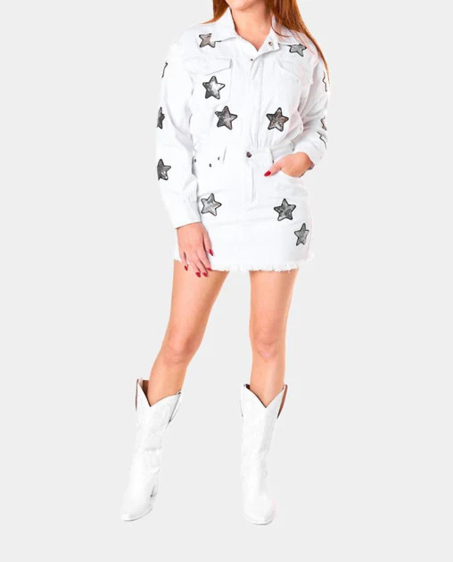 Raelynn Denim Mini Dress In White | Shop Simon