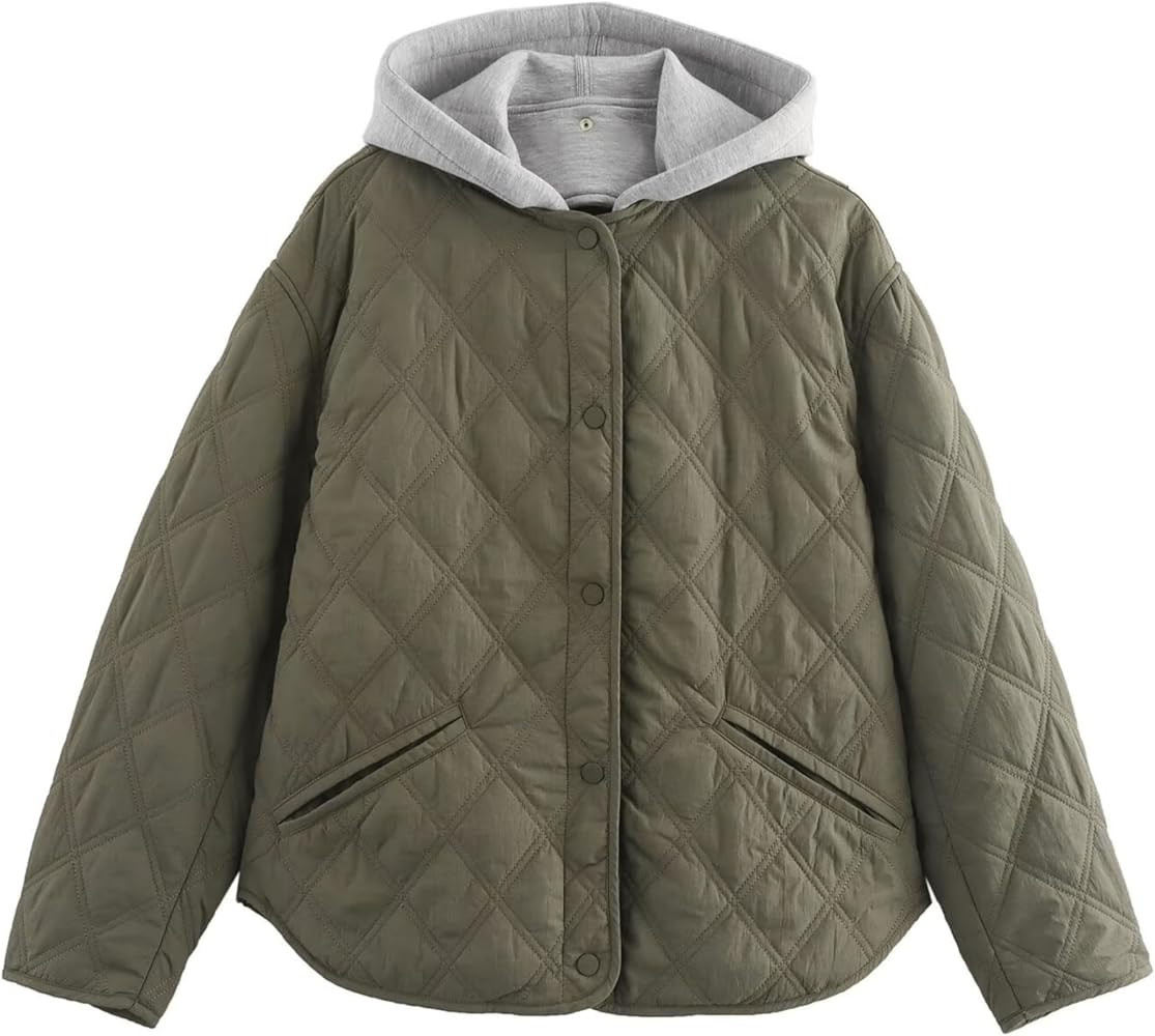 Quilted Jacket for Women with Hood, Lightweight Casual Outerwear, Warm Fall and Winter Coat | Amazon (US)