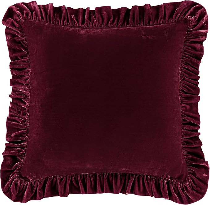 HiEnd Accents Stella Faux Silk Velvet Euro Sham Pillow Cover, 27x27 inch, Garnet Red, Romantic We... | Amazon (US)