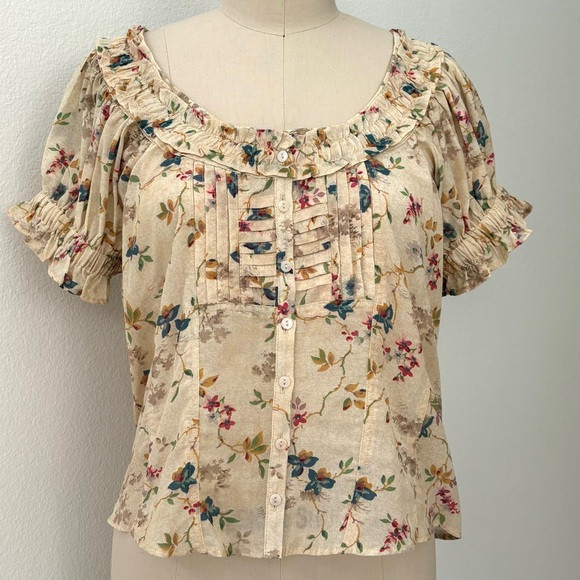 Anthropologie Pilcro Floral Puff-Sleeve Blouse NWT Ruffles Cottagecore M | Poshmark