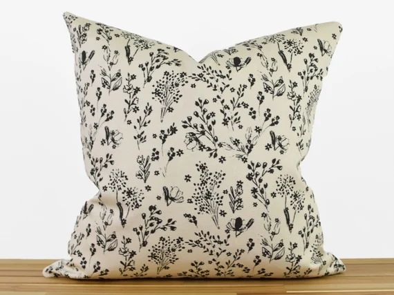 Beige and Black Floral Pillow Cover Neutral Floral Pillow - Etsy Canada | Etsy (CAD)