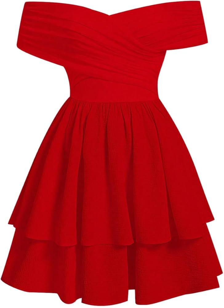 SOLY HUX Women's Off The Shoulder Ruffle Cocktail Dress 2025 Summer Wrap Dress Wedding Guest Grad... | Amazon (US)