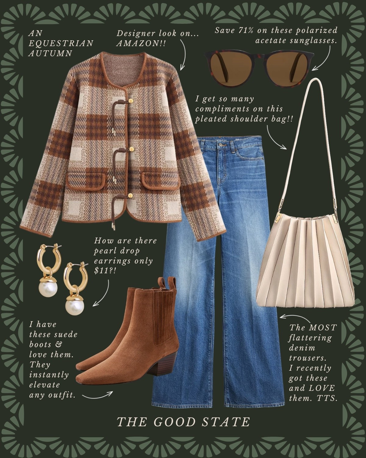 An Equestrian Autumn🍂 🐎 
This collection is for all the Ivy League girlies living their best life as the weather begins to cool down and the leaves begin to change. For the ladies whose wardrobes consist of traditional staples like a crisp white button up and a timeless blazer. This is for the Ralph Lauren lovers who appreciate a blend of casual and refined pieces. A blend of English Equestrian and Americana…with a touch of Gilmore Girls💁🏼‍♀️ The ones who love all things suede, plaid and of course good denim moment and a pair of riding boots. This is for the girlies who thrive when layering clothes and who accessorize with a silk scarf, wrist watch and leather bag. This collection is for the ladies who love quality pieces that are classic, preppy, polished and will stand the test of time and outlive the ever changing trends. This is for you, my fellow Fall girlies🍂

#ltkstyletip #ltkunder50 #amazonfashion #founditonamazon #ltksalealert #slowliving #romantizeyourlife #fall #fallstyle #fallseason #autumn #90sera #90style #90saesthetic #ralphlauren #equestrian #horserider #americana #fallfashion #falloutfit #preppyfashion #ivyleague
Wedding guest, jeans, back to school, college outfit ideas, riding boots, wedding guest dress, western style, JCrew, JCrew factory, Anthropologie, Anthro, quince, nordstrom, tuckernuck, Walmart fashion, H&M, mini dress, fall photoshoot, designer look for less, saddle bag, boots, jacket, coat, family photos outfits, madewell, Toups and co, clean beauty, Kate spade, Amazon fashion, loafers, Breda, Susan Shaw, loeffler Randall, the good state, Lauren England 

#LTKSaleAlert #LTKFindsUnder50 #LTKStyleTip