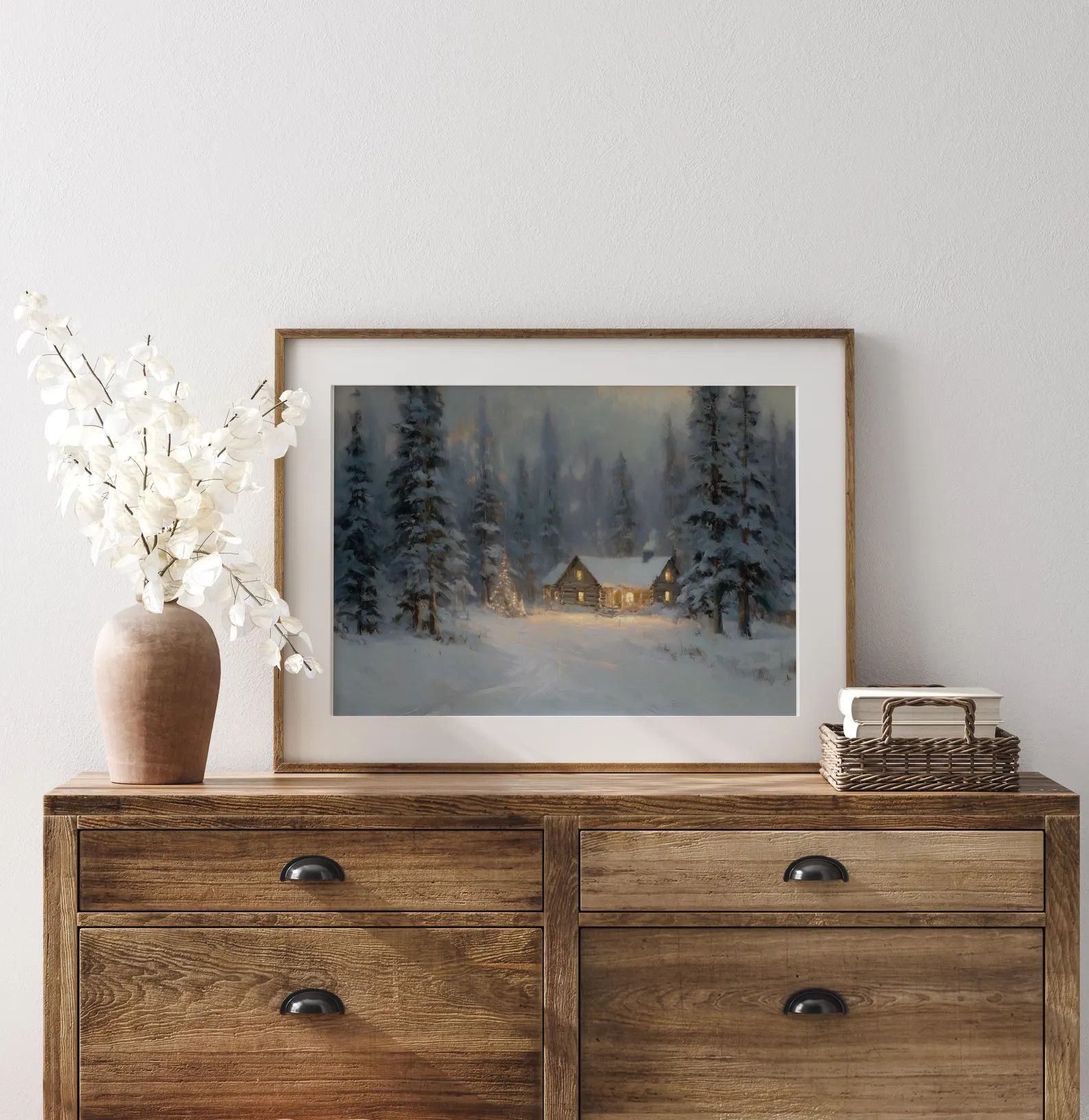 Cozy Winter Cabin Wall Art Rustic Christmas Snow Scene  Holiday Digital Download Vintage Holiday ... | Etsy (US)