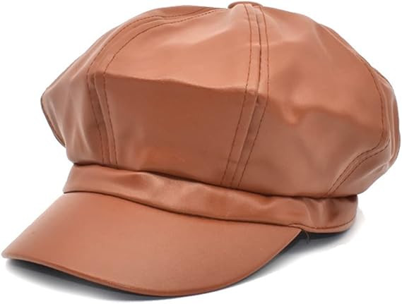 PU Leather Newsboy Cap for Men Women Classic Vintage Casual Bucket Hat Flat Beret Cap Adjustable | Amazon (US)