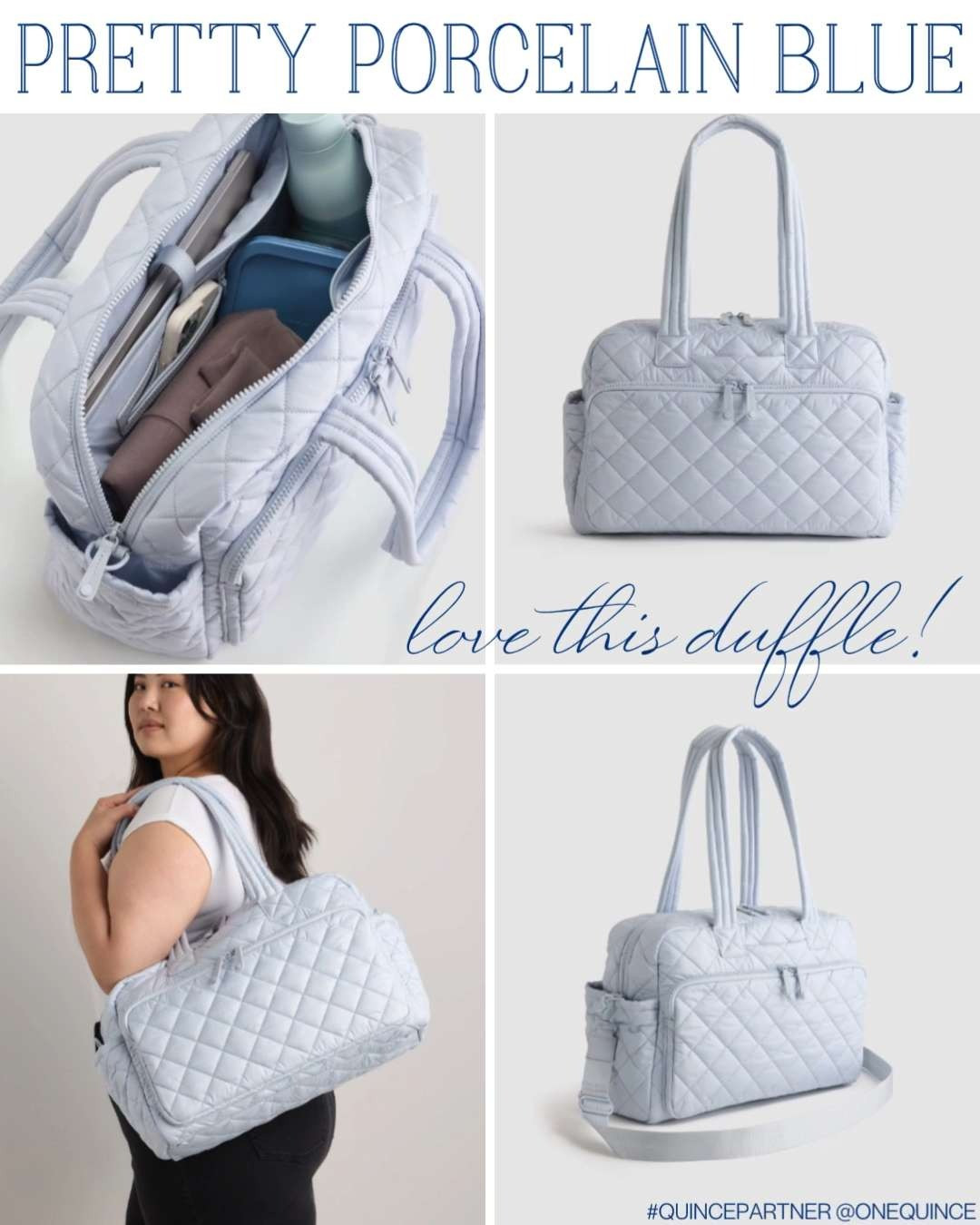 Pretty porcelain blue 💙 Love this duffle for travel, gym days, or everyday. #quincepartner @quince
 

 #LTKmomlife #LTKActive #LTKTravel