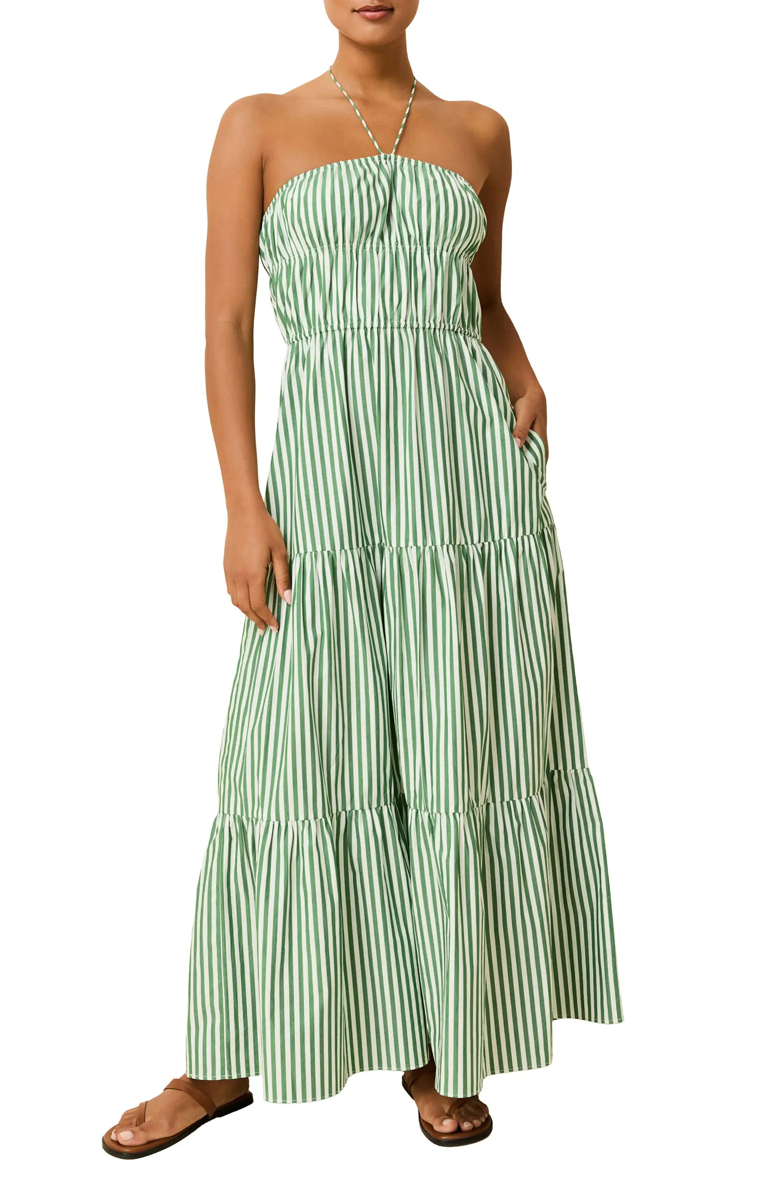 The Jodie Stripe Halter Neck Maxi Sundress | Nordstrom