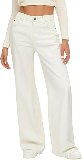 HDLTE Women Wide Leg Jeans High Waist Baggy Jean Loose Boyfriend Jeans Denim Pants Y2K | Amazon (US)