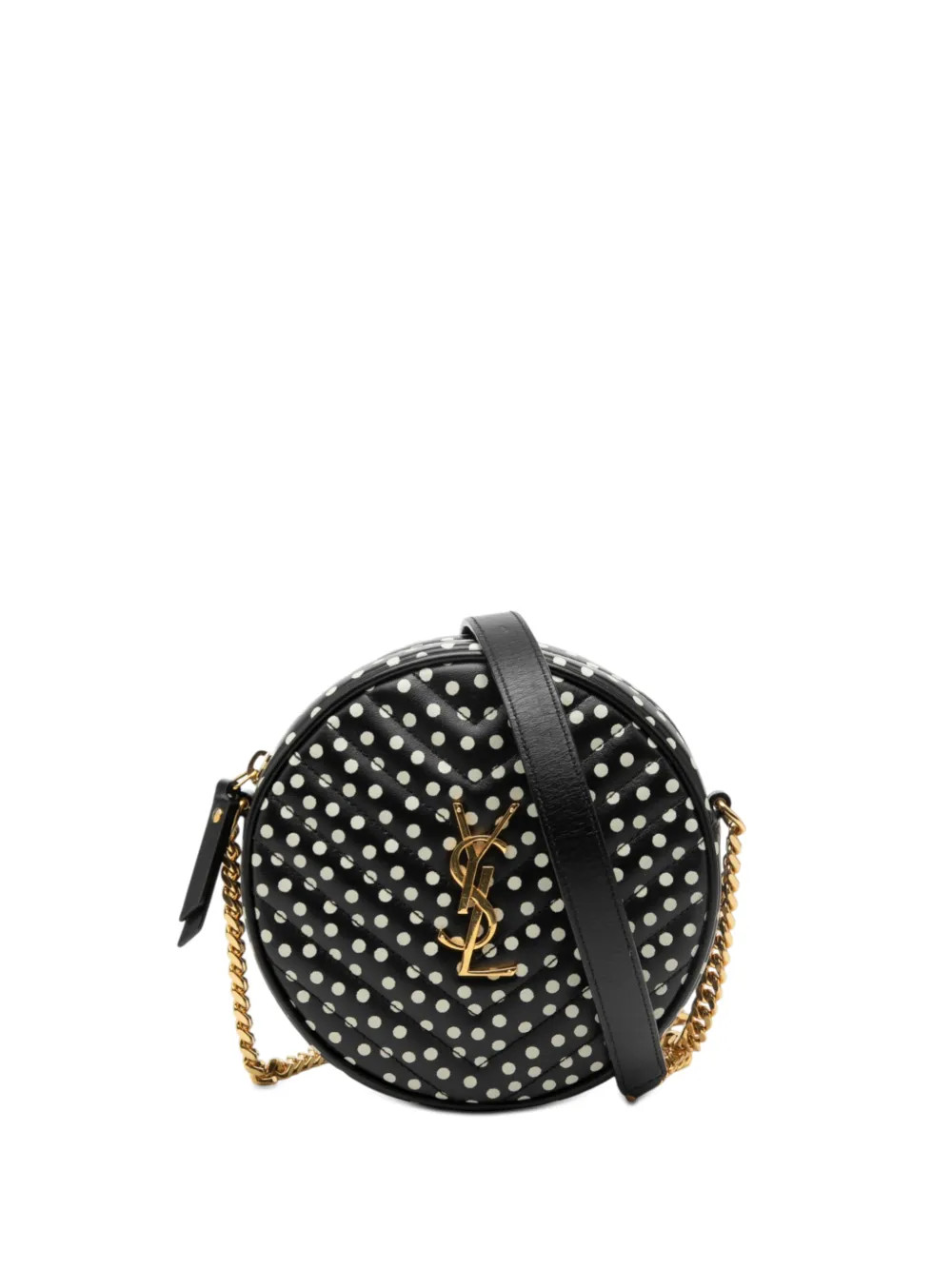 Saint Laurent Pre-Owned 2020 Chevron Calfskin Polka Dot Round Vinyle Camera Bag Crossbody Bag | B... | Farfetch Global