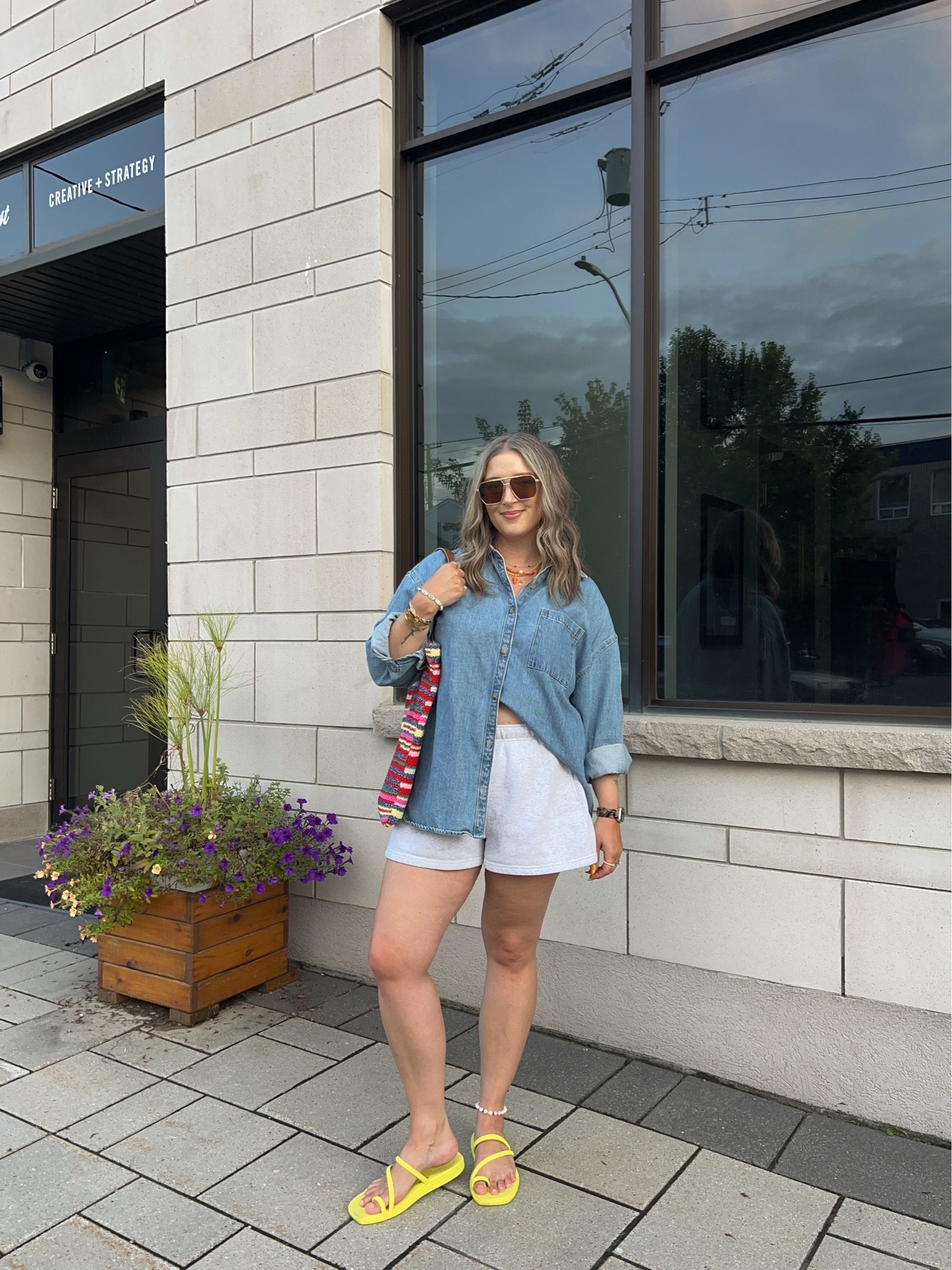 Easy summer outfit! Wearing L in the denim shirt (Canadian link under “similar products”). Also wearing L in the sweat shorts. I’m a 9.5-10 shoe and wear a 10 in the crocs toe loop sandals. Canadian bag link is also under “similar products”

#LTKsummer #LTKsale #LTKmidsize