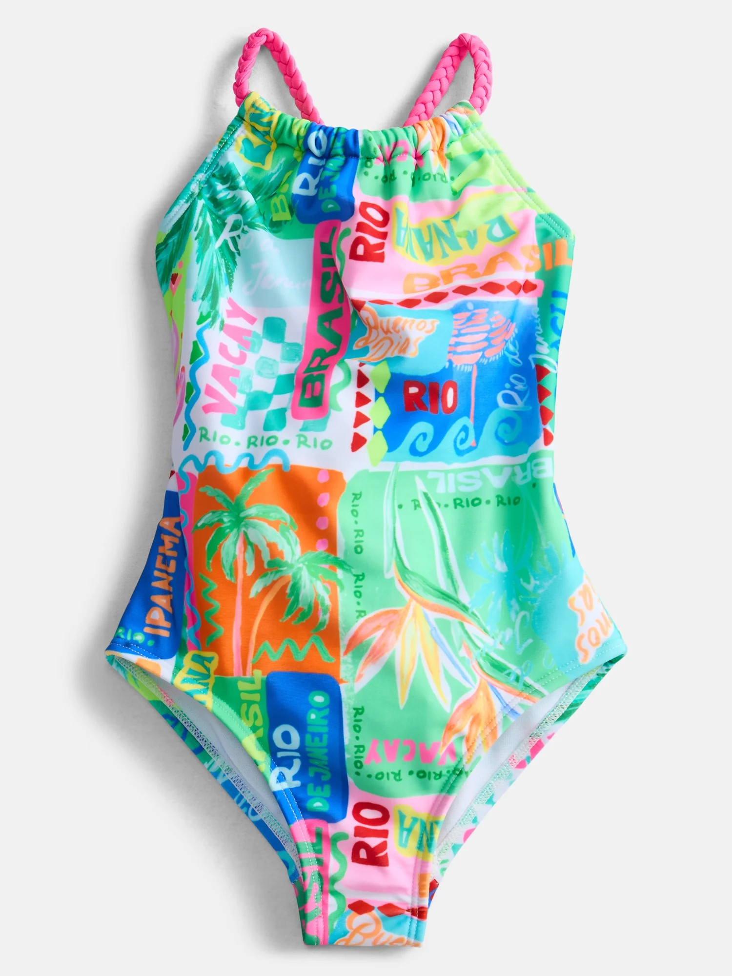 Wonder Nation Girls Cross-Back Strap Print Swim One-Piece, Sizes 4-16 - Walmart.com | Walmart (US)