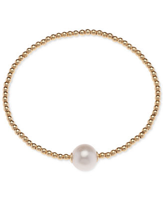 Cultured Freshwater Pearl (9-1/2mm) & Polished Bead Solitaire Coil Bracelet in 18k Gold-Plated St... | Macy's