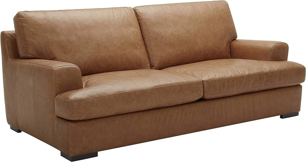 Amazon Brand – Stone & Beam Lauren Genuine Leather Down-Filled Oversized Sofa Couch, 89"W, Cogn... | Amazon (US)