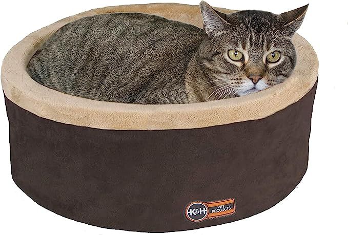 K&H PET PRODUCTS Thermo-Kitty Bed Heated Cat Bed Large 20 Inches Mocha/Tan | Amazon (US)