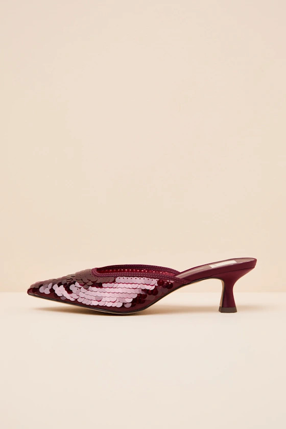 Cleo Cranberry Sequin Pointed-Toe Mule Pumps | Lulus
